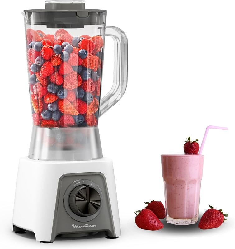 Liquidificador moulinex blendeo+ lm2c01 450 w, capacidade 1,5l, aço inoxidável, liquidificador de 2 velocidades, triturador de gelo, lâminas zelkrom resistentes, bloqueio inteligente