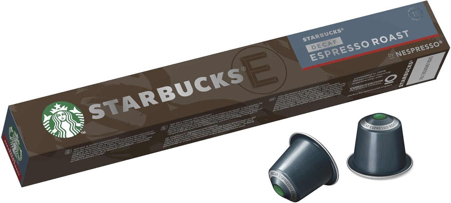 Starbucks Decaf Espresso Roast By Nespresso Dark Roast Coffee Pods Pack Of 8 Total 80 Capsules Amazon Co Uk Grocery