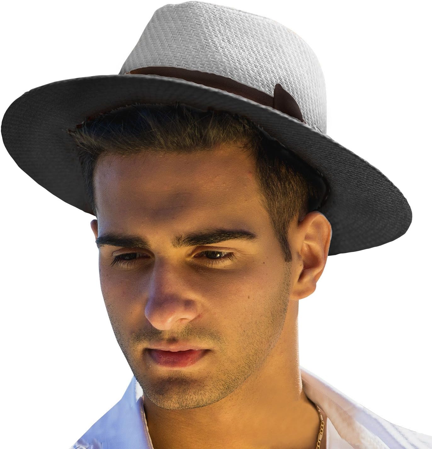 Men’s Summer Straw Fedora Hat Panama Wide Brim Hat