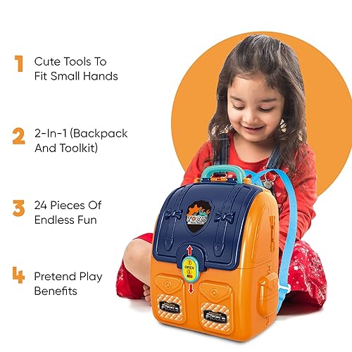 MISCO Toys in1 Construction 24 Piece Toy Tool Backpack Sets for
