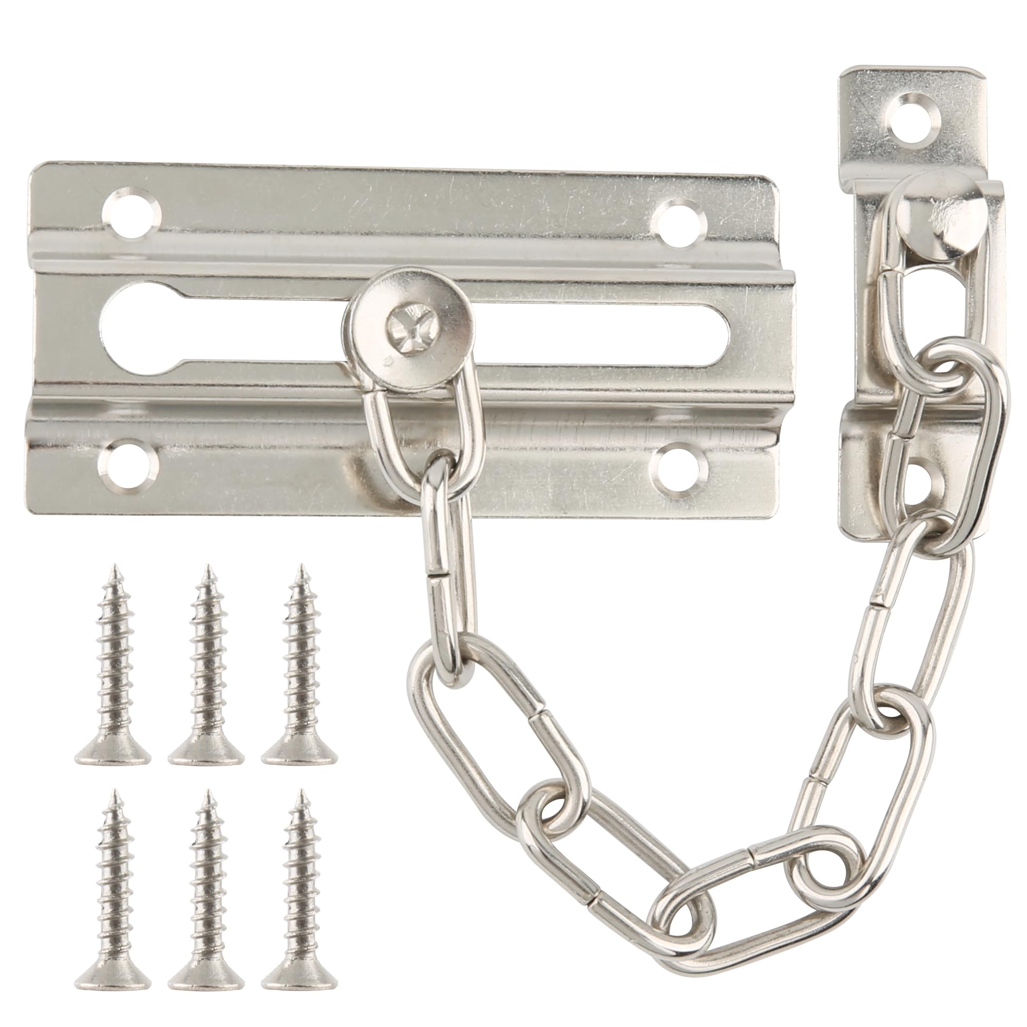 HASWARE Door Chain Lock,Door Latch Sturdy Premium Thickened Chain Locks for Inside Door, Child Proof Latch Lock, Additional Privacy and Security for Home (Silver)