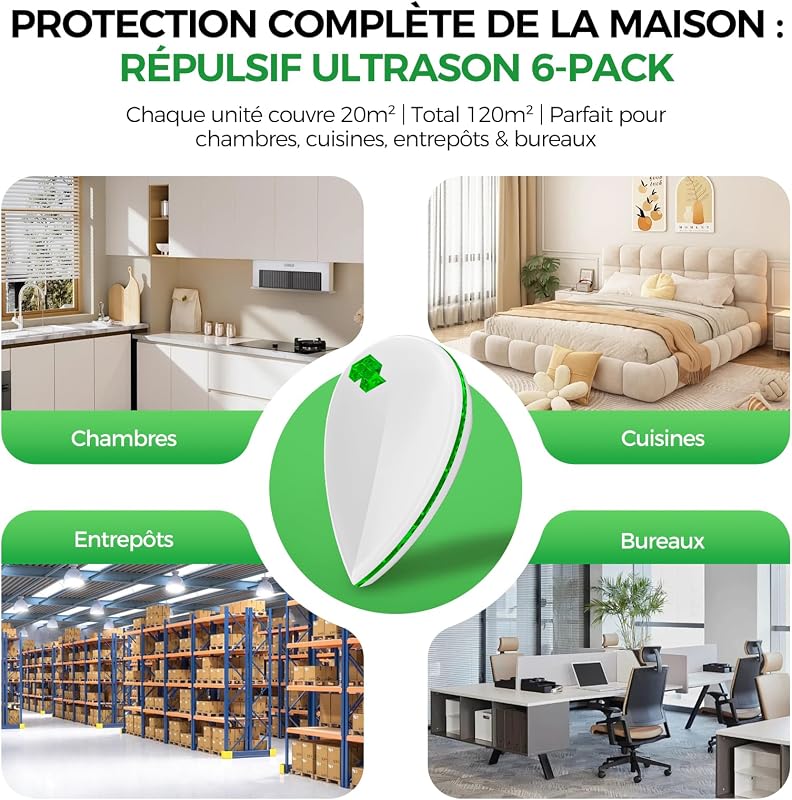 6 Pack Anti Moustique Électronique avec 3 Modes Intelligents & Veilleuse