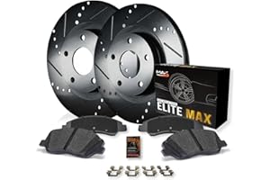 Max Advanced Brakes Rear Brake Kit For 2005 2006 2007 2008 Hyundai Sonata 2.4L Tucson FWD Kia Optima 5 lug Sportage Replacement Drilled Slotted Black Coated Disc Brake Rotors and Ceramic Brake Pads