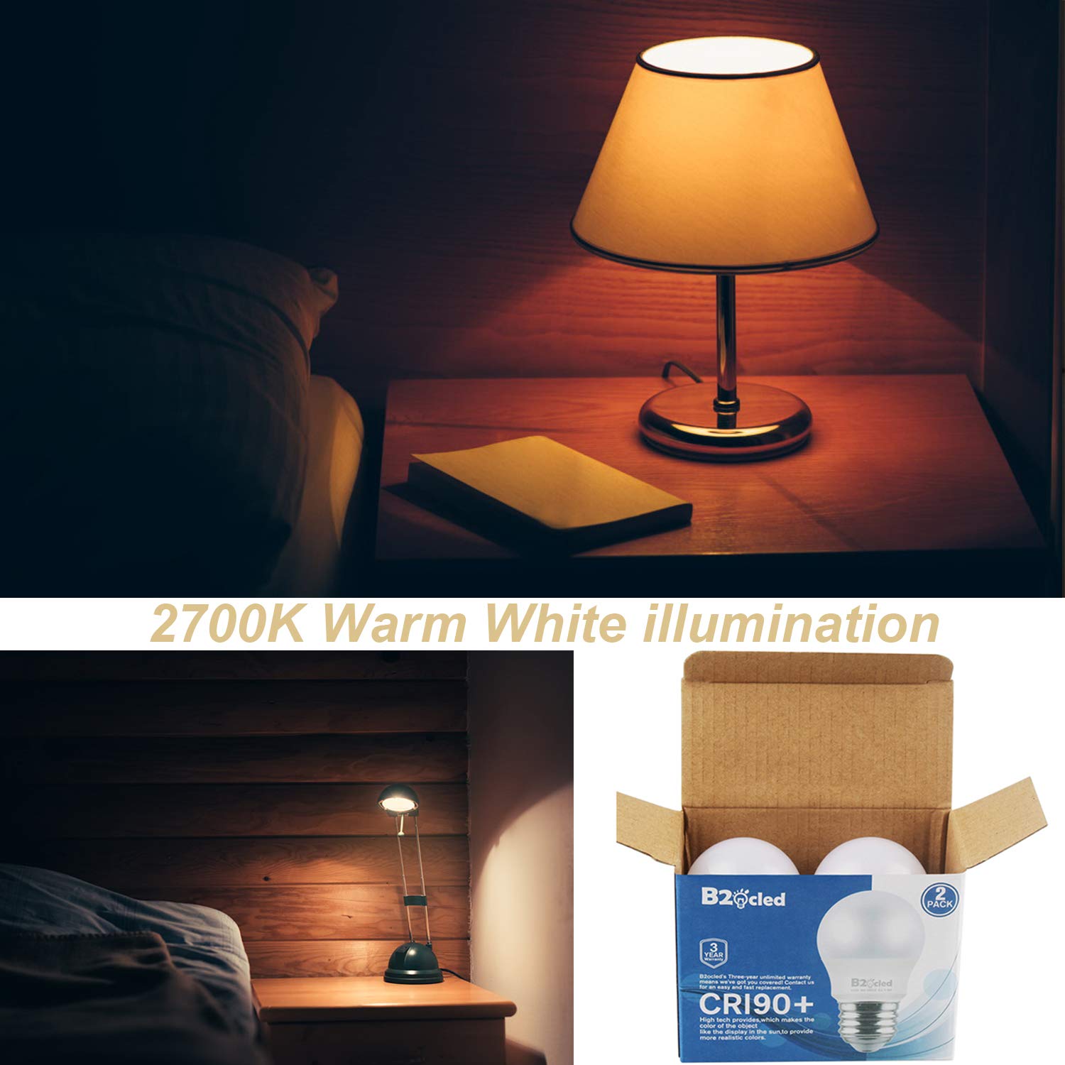 B2ocled 2-Pack E26 LED Bulb 3W - 20 Watt Equivalent Warm White (2700K) Light Bulbs