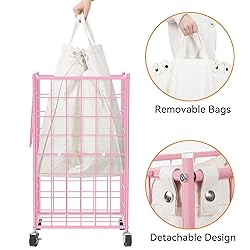 WOWLIVE Laundry Hamper with Wheels,Metal Wire Frame