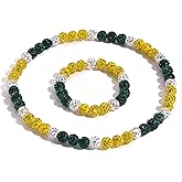 GZJOGO Beaded Baseball Necklace 18in Baseball Chain and Bracelet Set for Men Women Bling Rhinestone Dirp Accessories Necklace Gifts for Baseballer Team