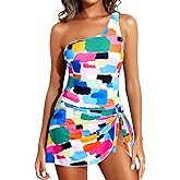 Tempt Me Women One Piece Swim Dress One Shoulder Swimsuit with Skirt Tummy Control Swimdress Bathing Suit
