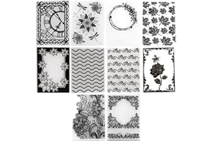 QSZKEER 10Pcs Flower Leaf Patterns Plastic Embossing Folder DIY Craft Template Molds Stamp Stencils Scrapbook Paper Cards Photo Album Making Tool Embossing Folders Handmade Art Craft Supplies Decorating Mold