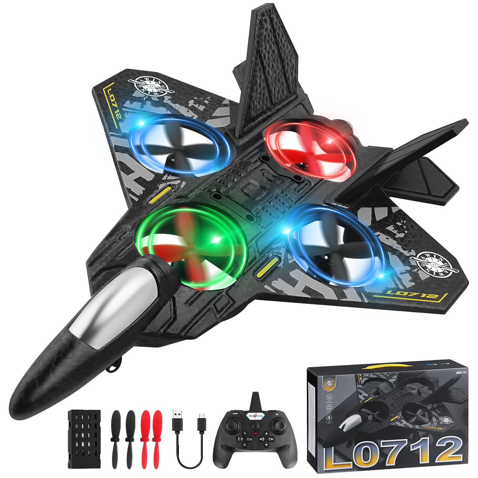 yusvwkj RC plane, L0712 Drone 2.4GHz 2 Ch Remote Control Airplane EPP Foam 2 Batteries Remote Control plane/Drone/Fighter/helicopter/Jet Easy to Fly for Adults Kids Beginners,Boy toys Gray