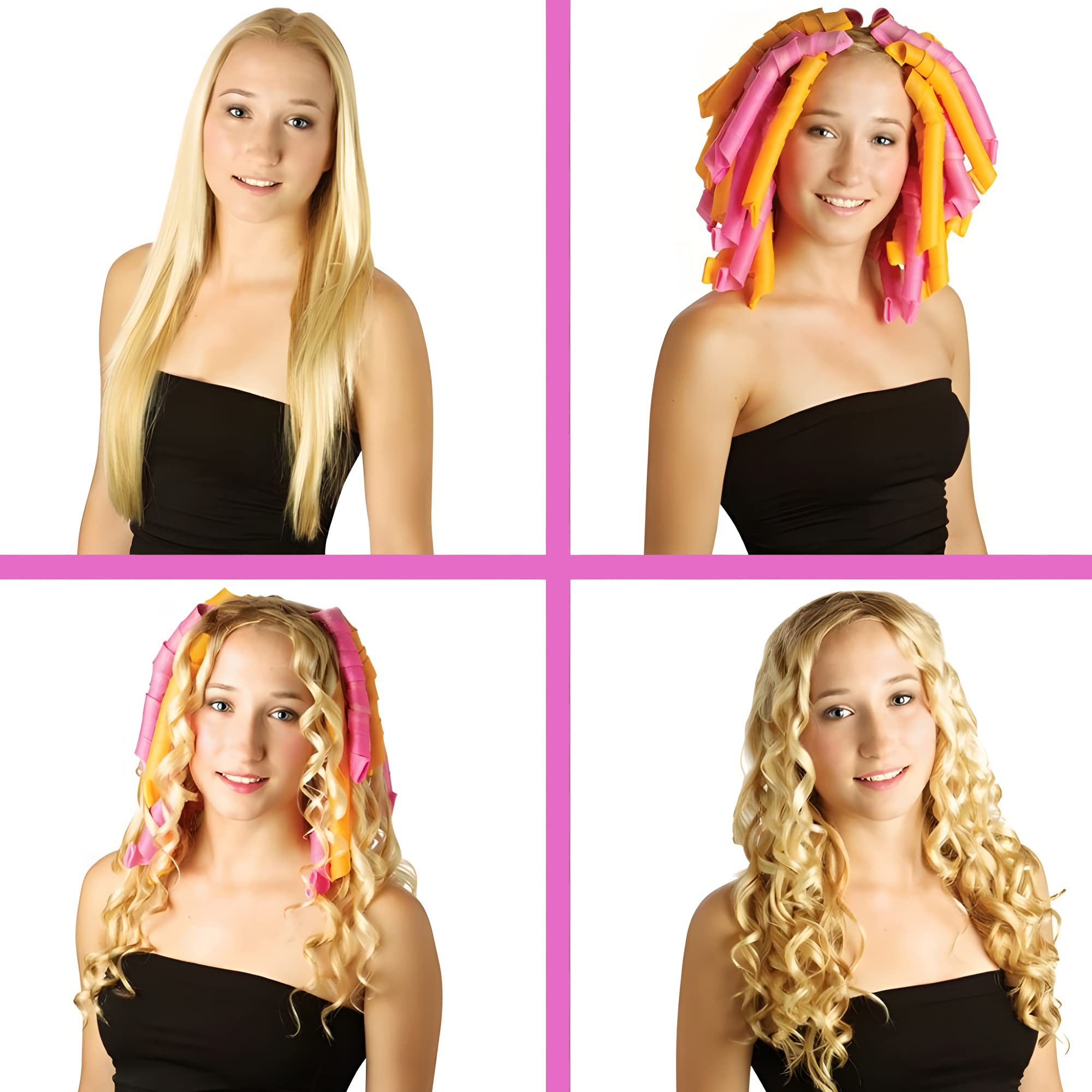 50 Pcs Heatless Spiral Hair Curlers 22inch Magic No Heat Hair Curls For Long Hair 6Pcs Styling Hooks DIY Hair Rollers Set（pink-orange）