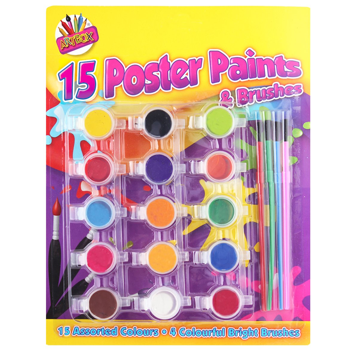 Artbox 15 poster paints colours and 4 brushes painting set