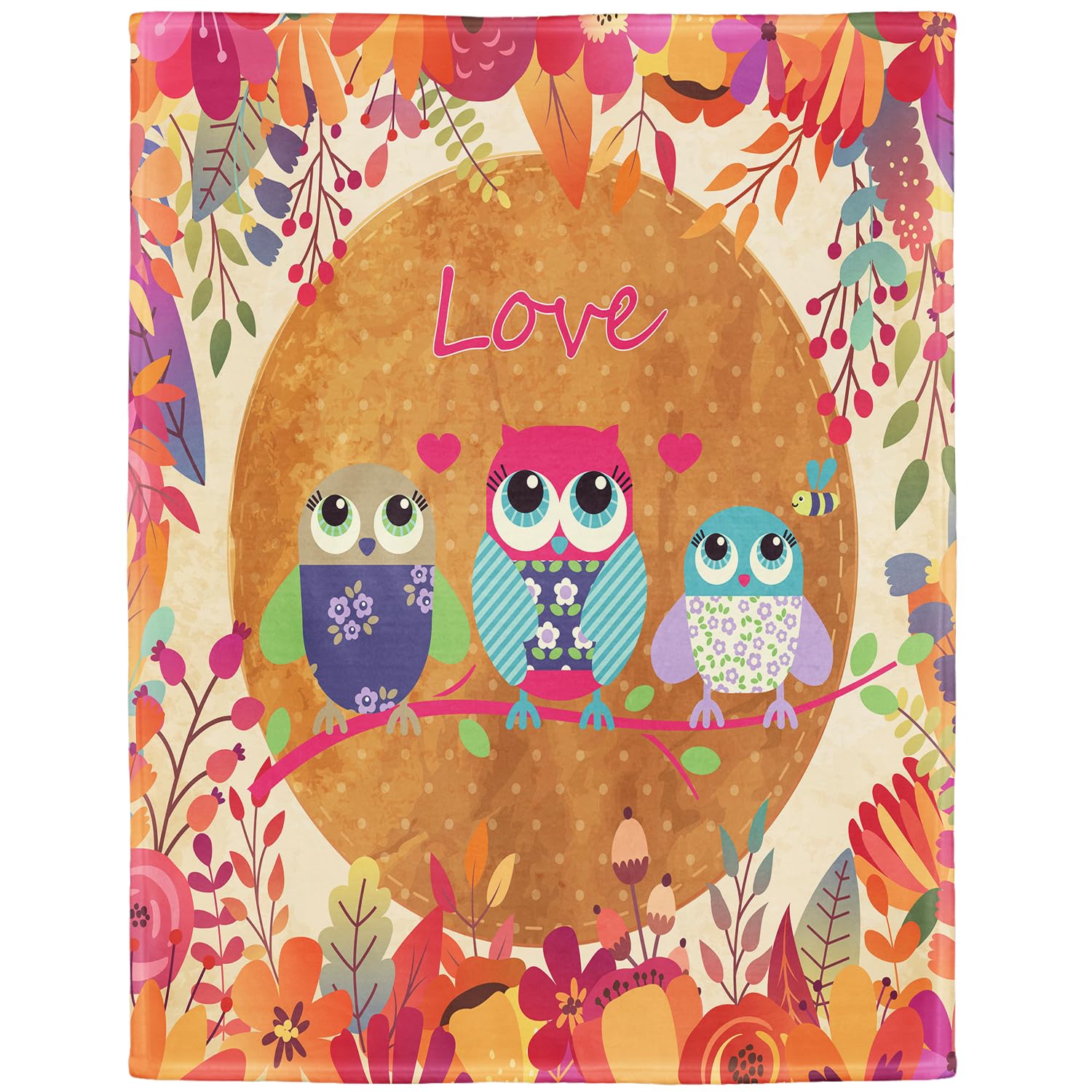 YISUMEI Blanket 150 x 200 cm Soft Fleece Blanket Bed Throw Owl Love