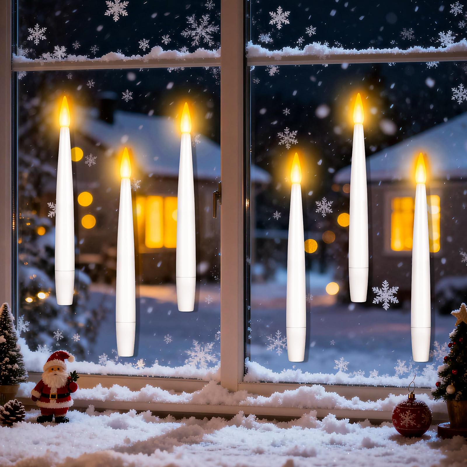 Photo 1 of 6.1" x 0.5" Window Candles with Sensor Dusk to Dawn, 6 Pcs Ivory Flameless Taper Candle with Dimmer Battery Operated with Nano Adhesive lasts up to 200+ Hours for XMas, Halloween Decor and Holiday