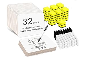 Dry Erase Lapboards, HERKKA 32 Pack Double Sided Dry Erase Lap Boards 9 x 12.5 Inch, 32 Markers, 32 Erasers, Small Dry Erase 
