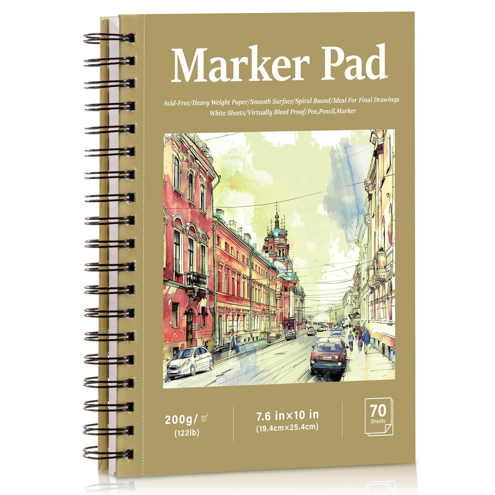 Photo 1 of 70 Sheets Hardcover Marker Paper Pad, 7.6x10in Alcohol Marker Paper Sketch Pad, 122lb/200gsm Heavyweight Spiral Sketch Book, Painting Coloring Drawing Paper for Beginners Artists Ideal Gift