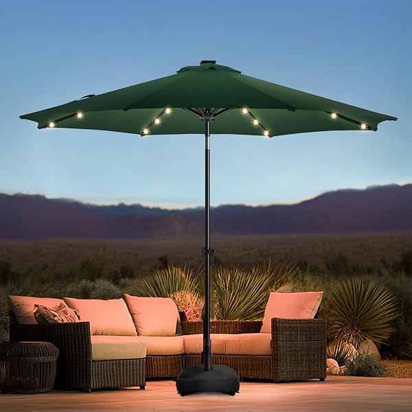 atleisure 9' solar double top patio umbrella with cover wikiwiki 9FT Led Base Included, 32 LED Lights, 8 Sturdy Ribs, Fade Resistant Waterproof POLYESTER DTY Canopy for Garden, Lawn, Deck, Backyard & Pool, Dark Green with a cross base ncp/KS101897-P10098 Backpack Best Trolley Bags Color:Sea Green