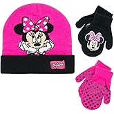 Disney Girls Minnie Mouse and Vampirina Winter Hat and 2 Pair Mitten or Glove Set (Toddler/Little Girl), Size Age 2-4, Reversible Minnie Mittens 2-4