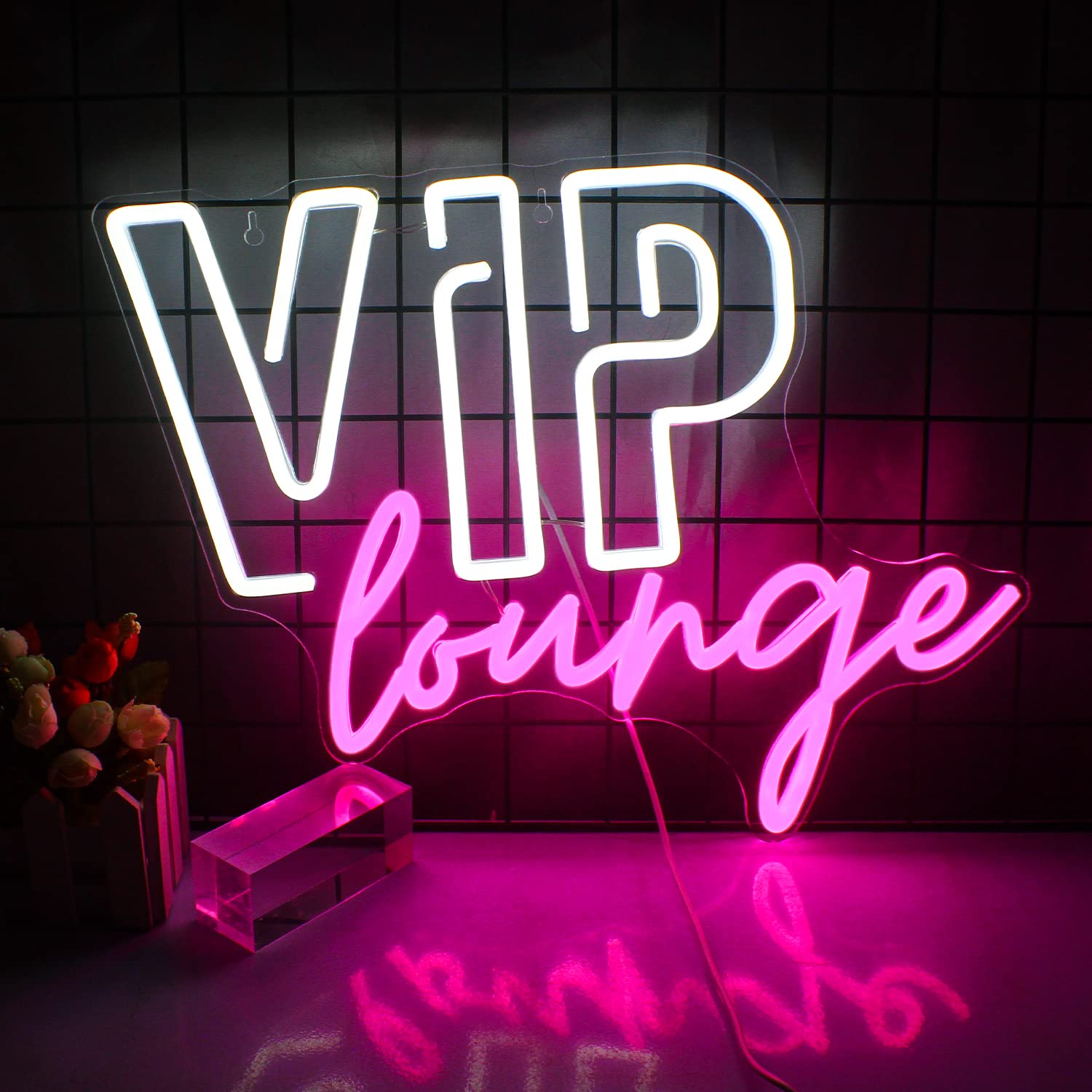 VIP Lounge Neon Signs for Wall Decor VIP LED Neon Light for Room Decor Pink White Led Light up Sign with USB Powered for Office Hotel Pub Cafe Game Room Home Decor — image 1