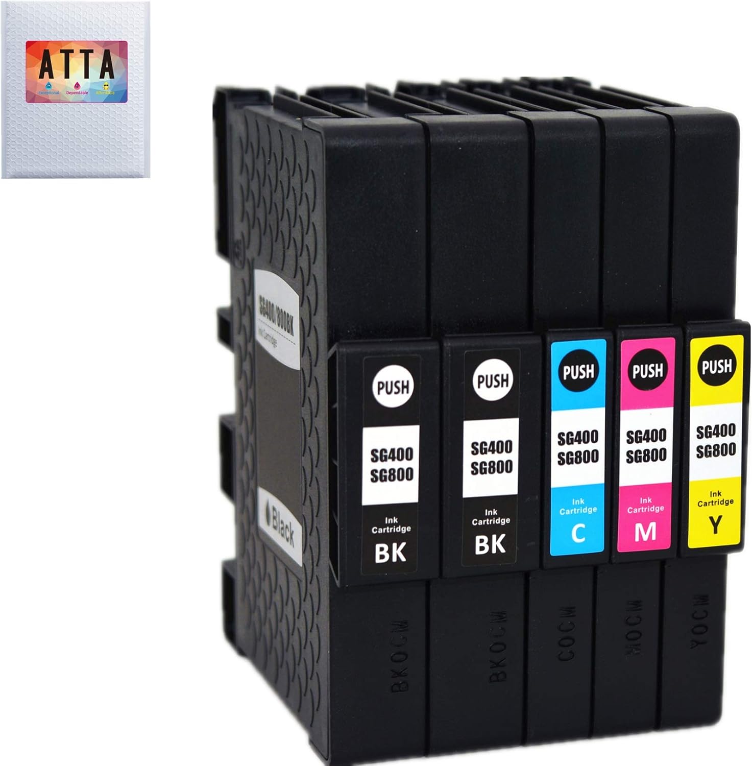 ATTA 5 Pack SG400 SG800 Sublimation Ink High Yield Heat Transfer Sublimation Ink Cartridges Compatible with Sawgrass Virtuoso SG400 SG800 Printer Ink(2 Black,1 Cyan,1 Magenta,1 Yellow)