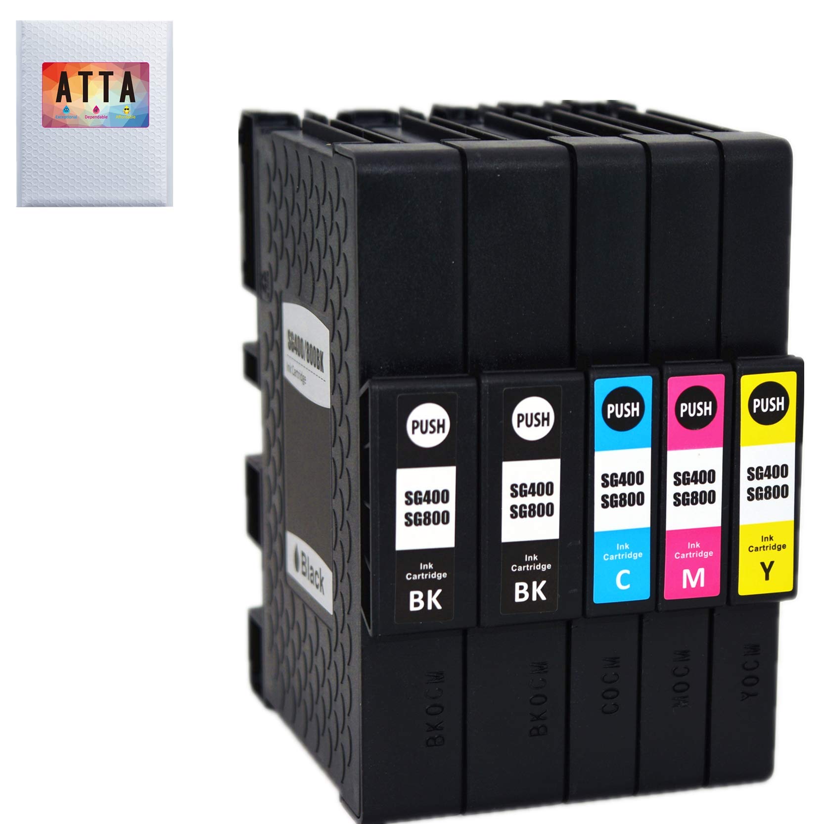 ATTA 5 Pack SG400 SG800 Sublimation Ink High Yield Heat Transfer Sublimation Ink Cartridges Compatible with Sawgrass Virtuoso SG400 SG800 Printer Ink(2 Black,1 Cyan,1 Magenta,1 Yellow)