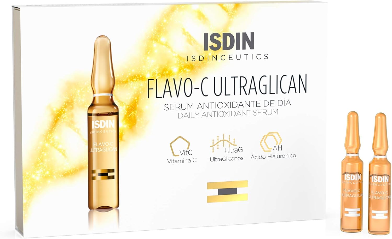 ISDIN Isdinceutics Flavo-C Ultraglican Antioxidant Day Serum (10 ampoules), Clear, 20 ml (Pack of 1)