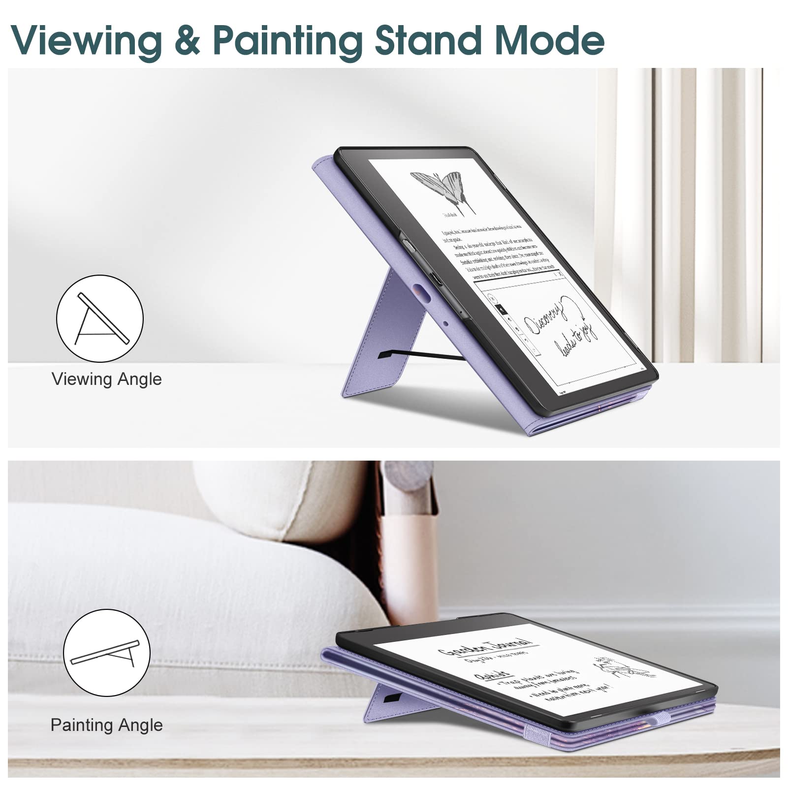 Fintie Stand Case for Kindle Scribe - Premium PU Leather Foldable Stand Cover Auto Sleep/Wake with Card Slot and Pen Holder for 10.2 Inch Kindle Scribe (2024/2022 Release), Lilac Marble
