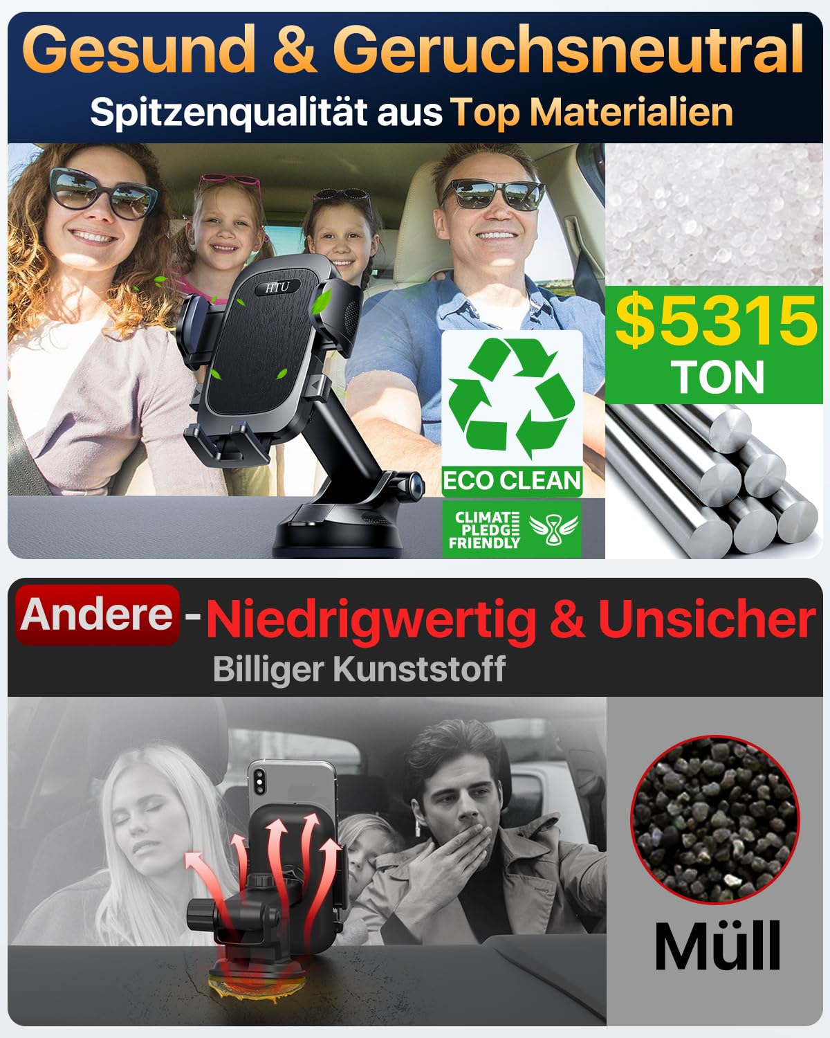 HTU 2026【Militär-Klasse】 Handyhalterung Auto【Stärkste Saugnapf & Lüftung】 Handy Halterung Auto 360° Drehbar Handyhalter Auto auf Armaturenbrett Scheibe für iPhone 17 Pro Max Samsung S25, Schwarz 5