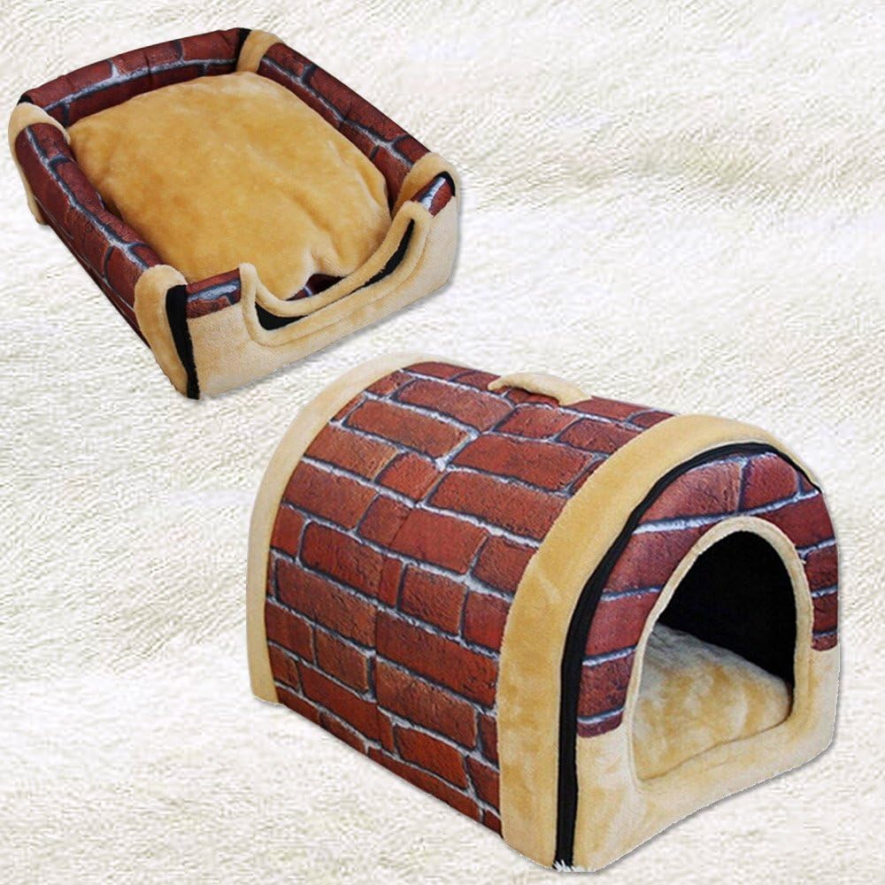 Pet Warm House - Cozy 2 In 1 Cat Portable House - Puppy Kennels Dog Caves Multifunction Bed with Removable Cushions for Dogs Cat Puppy Red L