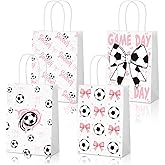 24 Pcs Pink Soccer Party Favor Bags Bow Paper Goodie Treat Bags for Team Girls Soccer Snack Candy Gift Bag with Handles for Sport Birthday Themed Party Supplies Team Events Party Decor Supplies