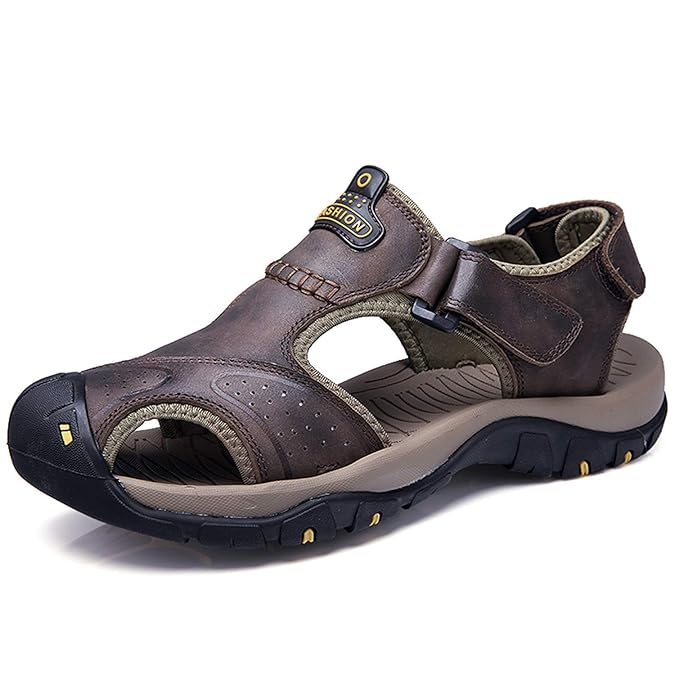 visionreast Herren Leder Sandalen Strand Wandersandale Sommer Bequeme Trekkingschuhe Wanderschuhe Sport Outdoor mit Klettvers
