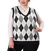 Agnes Orinda Plus Size Sweater Vest for Women Plaid Cable Knit Sleeveless Pullover Crop Top Sweater Vests
