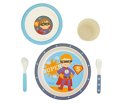 Bamboo Fox - Vajilla infantil de bambú y cubiertos con motivos, 100 %