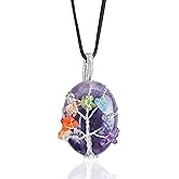 Crocon Amethyst Gemstone Pendants Crystal Pendant Healing Crystal Necklace Stones Amulet Pendant Crown Chakra Natural Stone Jewelry for Unisex Handmade Spiritual birthday Gifts for Women her him