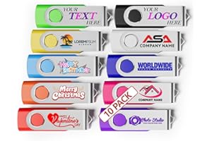Custom USB 2.0 Personalized Flash Drive 4GB, 10Pcs High-Speed Memory Sticks with Printed Logo/Text, Bulk Promotional Thumb Dr