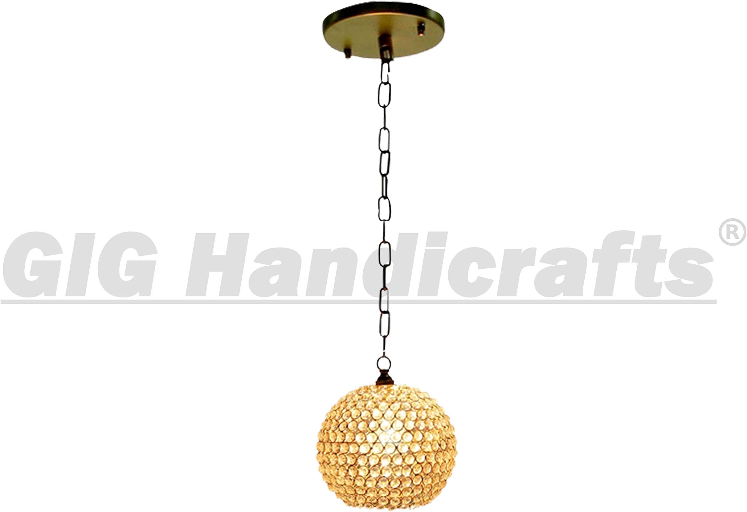 GIG Handicrafts 217 Round Pendant Light Hanging Ceiling Light, Gold-AC/DC