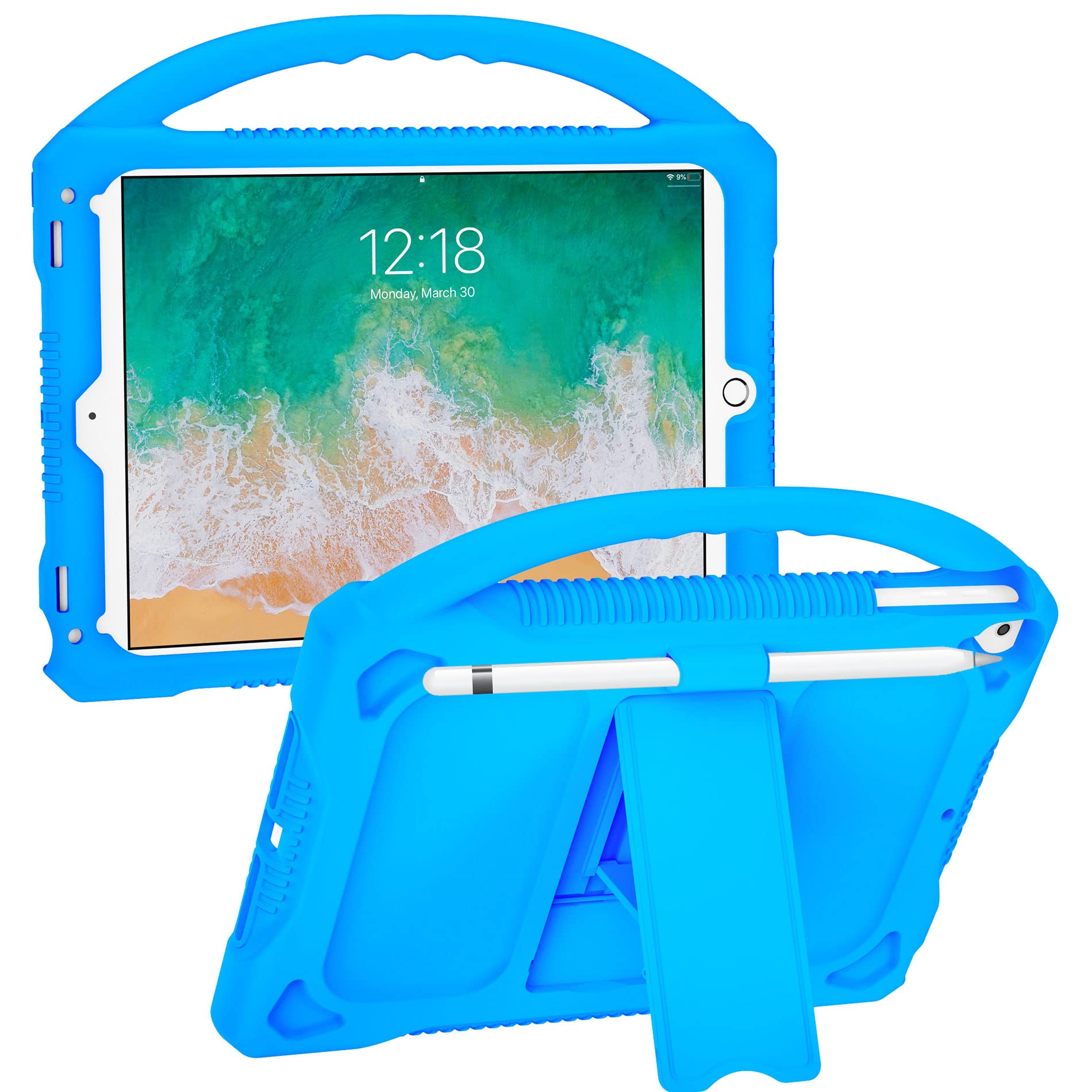 JOGUIIA Kids Case for iPad 6th/5th Generation 9.7",Premium Silicone Cover for iPad 9.7inch 2018/2017,Built-in Stand Handle iPad Air/Air 2(Blue)