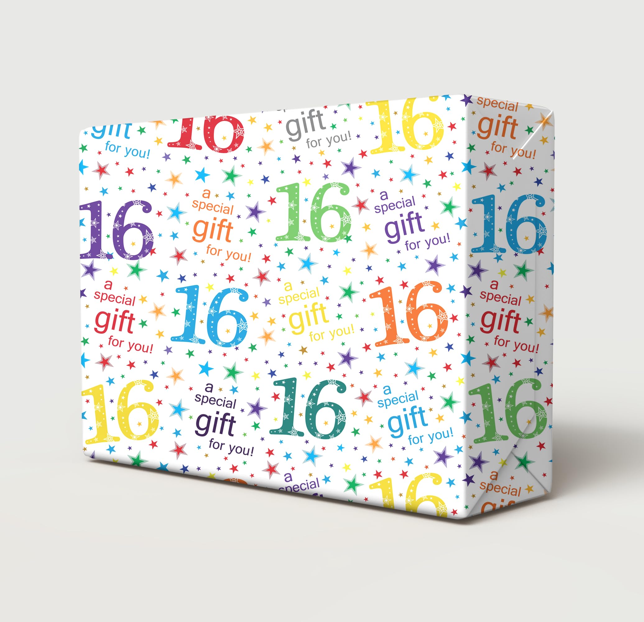 4 Sheets + 4 Gift Tags 16th Birthday White Multi Colour Wrapping Paper Age 16 Birthday Gift Wrap Paper Male/Female/Unisex White & Multi Colour (PA)