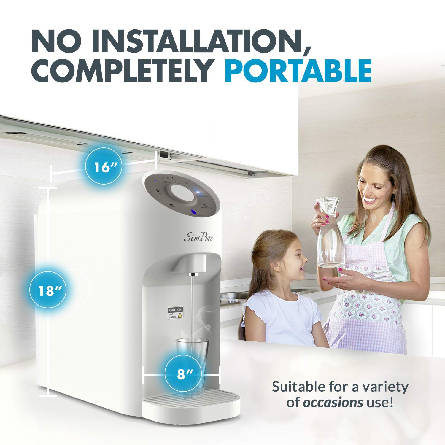 SimPure Y5 Instant Hot Reverse Osmosis Water Filtration System - 4 Stage Countertop RO Water Filter - Bottleless Water Dispenser with 4 Temperature Settings - 5:1 Drain Ratio (Installation Free): Industrial & Scientific