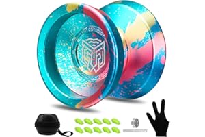 YOYOSTUDIO Dual Purpose Yoyo H17, Responsive & Unresponsive Yoyo, Metal Yoyos for Kids 8-12, Professional Yo yo for Adults with Bearing Kit, 10 Yo-Yo String, Case & Glove (Cyan Pink Yellow)