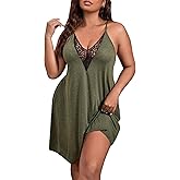 COZYEASE Women's Plus Size Lace V Neck Cami Nightdress Spaghetti Strap Teddy Slip Dress Backless Chemise Nightgowns