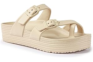 CAMVAVSR Womens Sandals with Arch Support - Comfortable Adjustable Buckles Beach Slides - Lightweight Summer Platform Sandal Chunky Cushioned