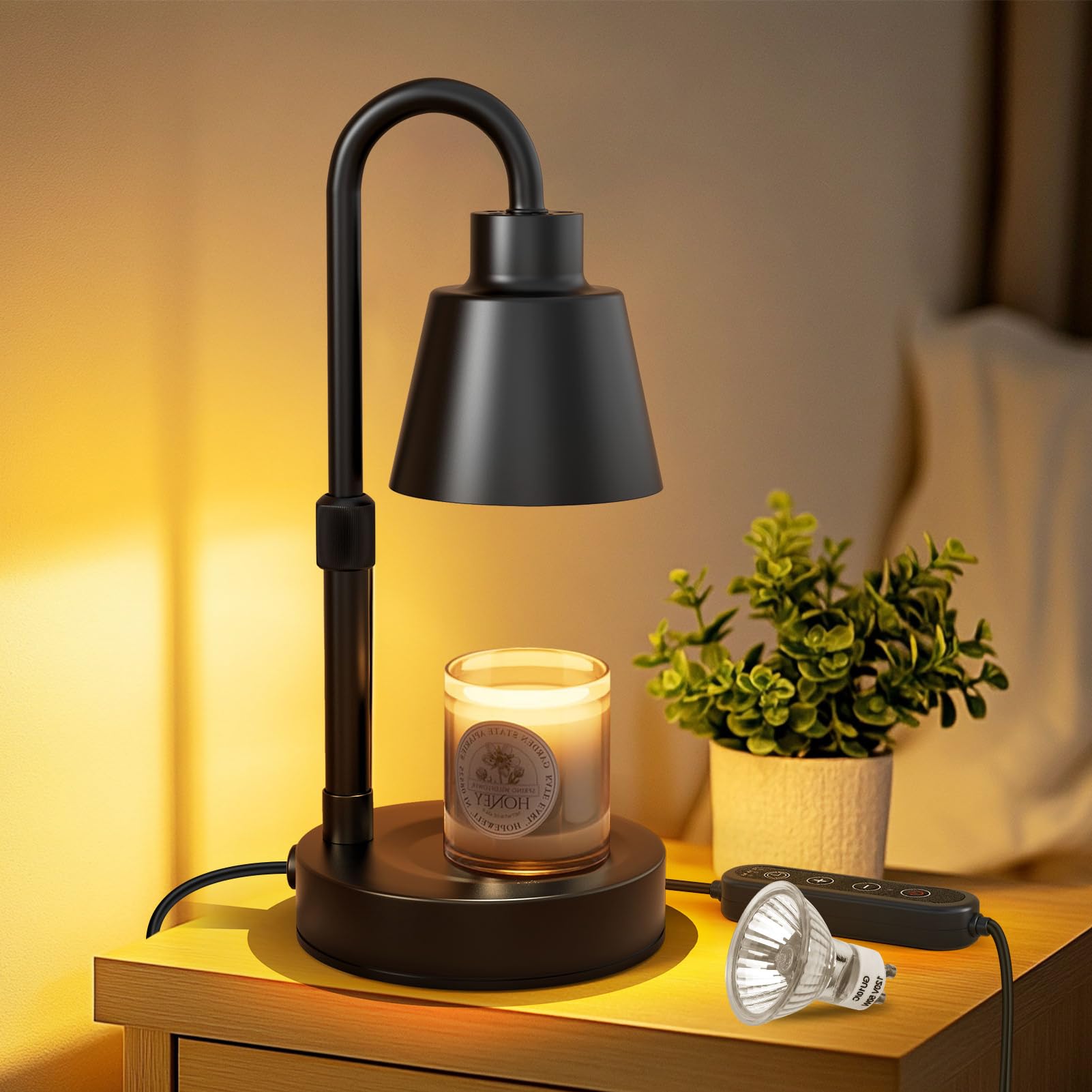 Photo 1 of Candle Warmer Lamp, Adjustable Height Warm White Electric Candle Lamp Warmer with Timer and Dimmer for Scented Jar Candles House Warming Decor Women Gifts (Metal Base)