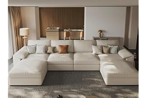 EASE MOOSE Oversized Modular Sectional Sofa,Leather Sectional Couch with Deep Seat,Extra Large U Shaped Couch,Faux Leather Material Sofa Modern Comfy Scratch Resistant,Beige