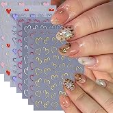 7Sheets Gold Silver Heart Nail Art Stickers 3D Valentines Nail Decals Self-Adhesive Irregular Lines Design Nail Stickers Black Red Love Nail Decal Cute Heart Nail Sticker for Women Festive Nails Decor