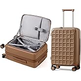 aji Expandable Top Opening Carry On Luggage Airline Approved, 20 Inch Lightweight Hardside Carry On Suitcase with Spinner Wheels, Travel Luggage with Laptop Compartment for Women Men, Chocolate Brown