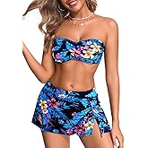 Tempt Me Women's Bandeau Bikini with Skirt - Push Up Strapless Two Piece Swimsuit High Waisted Bathing Suit 2026 Swimwear