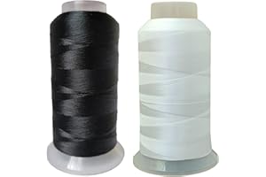 FUMAO Polyester Thread Heavy Duty Bonded UV Resistant Outdoor Thread #69 T70 Size 210D/3Ply for Marine Upholstery, Leather, Sewing Crafts, 3000Yards Pack of 2 (Black White)