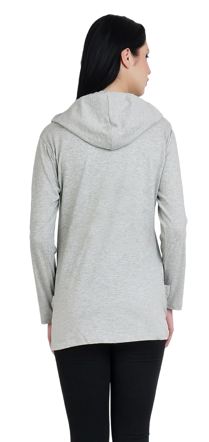 bfly women fullsleeve hooded pocket viscose shrug-(grey & black)