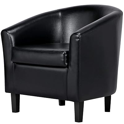 Yaheetech Faux Leather Barrel Club Chair for Living Room, Black