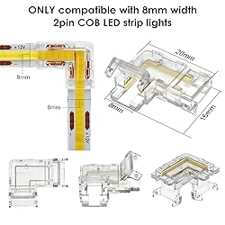 RGBZONE 12Pcs 2Pin L-Shaped COB LED Connectors 8mm
